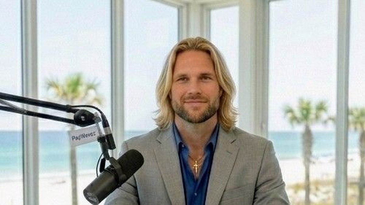 Zac Rogers, PayWavez founder, at a beachside news desk