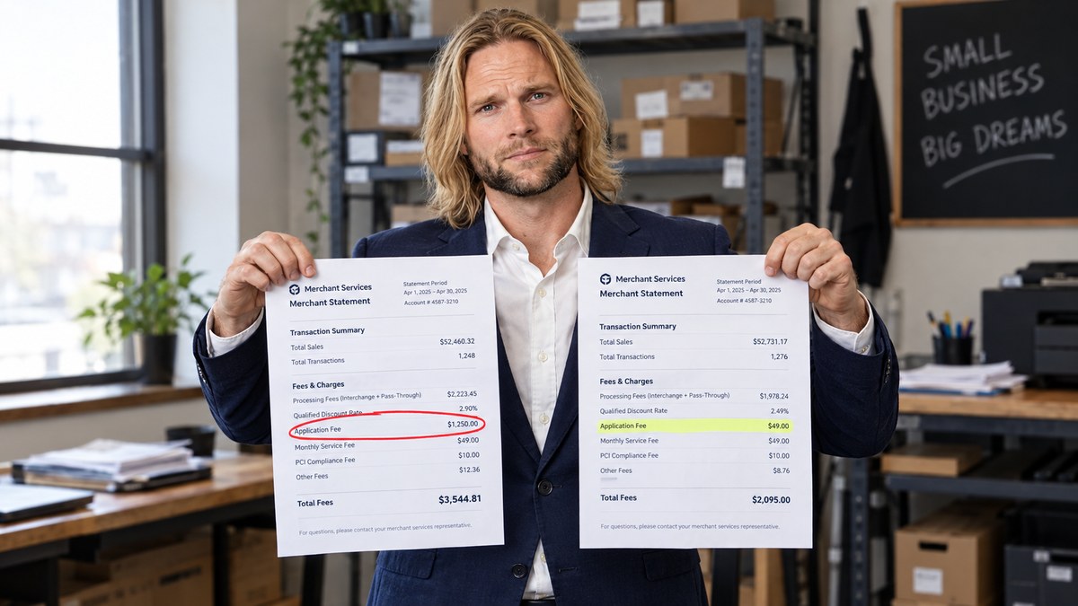 Zac Rogers, PayWavez founder, reviewing a merchant statement highlighting hidden processing fees