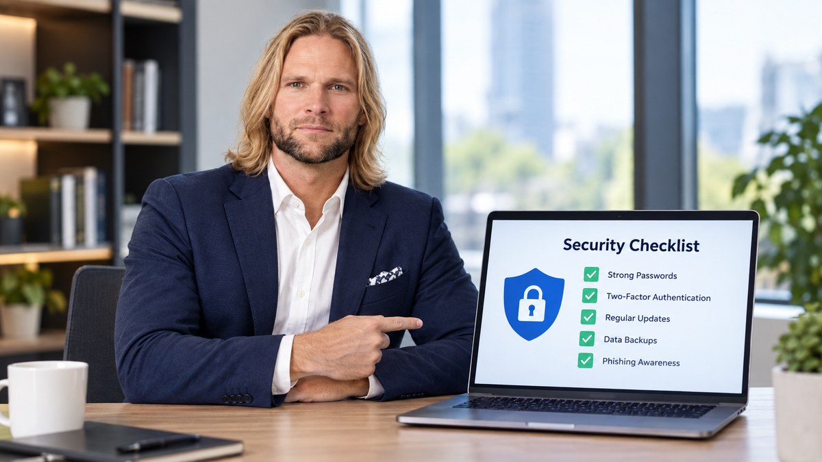 Zac Rogers, PayWavez founder, reviewing a PCI compliance checklist with a small business owner