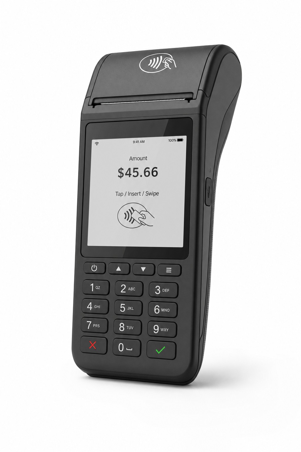 Compact handheld wireless card reader terminal